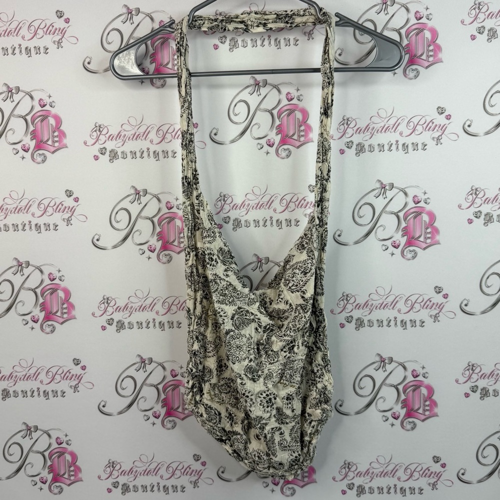 Free People bag long strap tote gold paisley cream Black and White Paisley Top